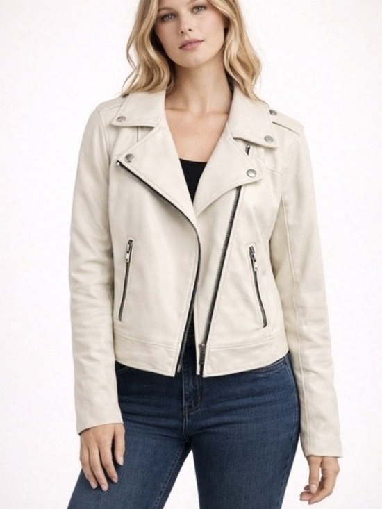 Banana Republic Jackets & Blazers - NWOT Banana Republic Leather Moto Jacket,‎ Cream Petite Medium